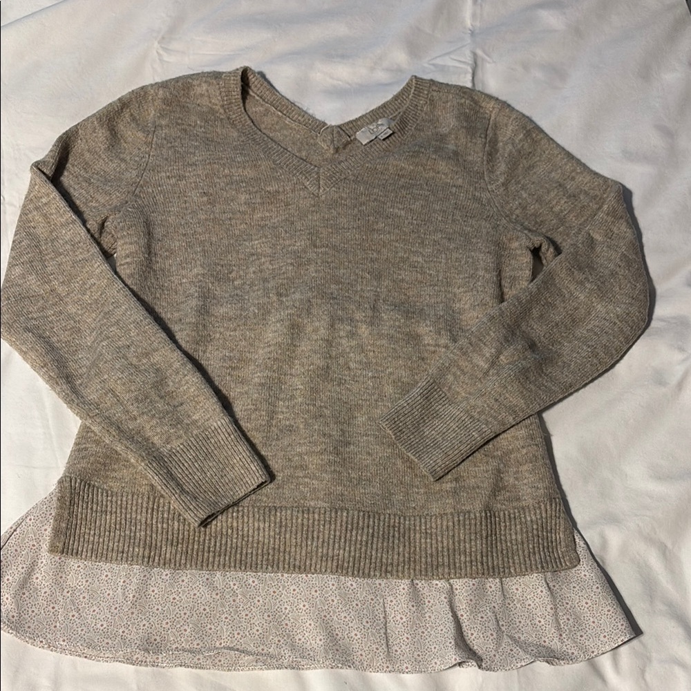 LOFT Tan V-Neck Sweater with Elegant Layered Design